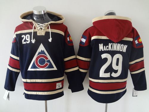 Avalanche #29 Nathan MacKinnon Navy Blue Sawyer Hooded Sweatshirt Stitched NHL Jersey - Click Image to Close