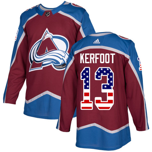 Adidas Avalanche #13 Alexander Kerfoot Burgundy Home Authentic USA Flag Stitched NHL Jersey - Click Image to Close