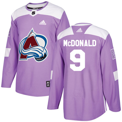 Adidas Avalanche #9 Lanny McDonald Purple Authentic Fights Cancer Stitched NHL Jersey - Click Image to Close