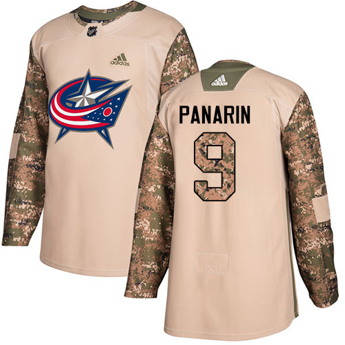 Adidas Blue Jackets #9 Artemi Panarin Camo Authentic 2017 Veterans Day Stitched NHL Jersey - Click Image to Close