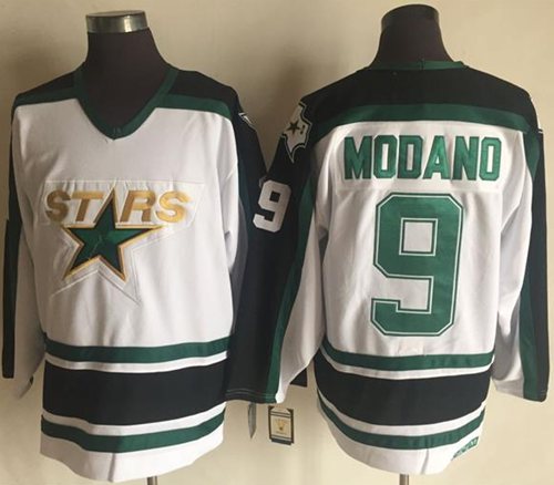 Stars #9 Mike Modano Stitched White CCM Throwback NHL Jersey