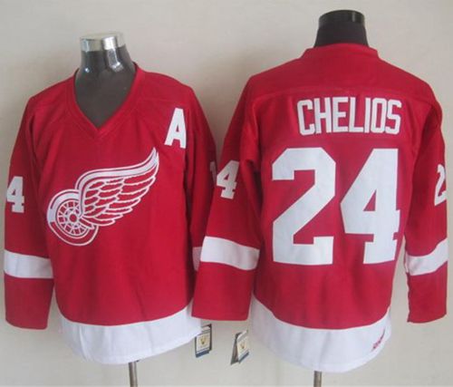 Red Wings #24 Chris Chelios Red CCM Throwback Stitched NHL Jersey - Click Image to Close