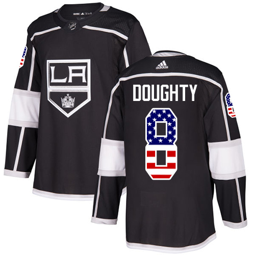 Adidas Kings #8 Drew Doughty Black Home Authentic USA Flag Stitched NHL Jersey - Click Image to Close