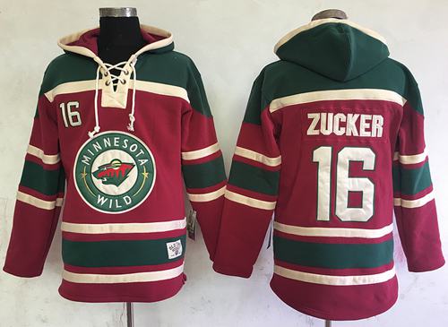 Wild #16 Jason Zucker Red Sawyer Hooded Sweatshirt Stitched NHL Jersey