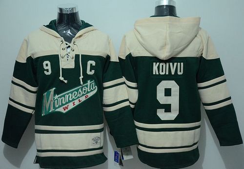 Wild #9 Mikko Koivu Green Sawyer Hooded Sweatshirt Stitched NHL Jersey - Click Image to Close