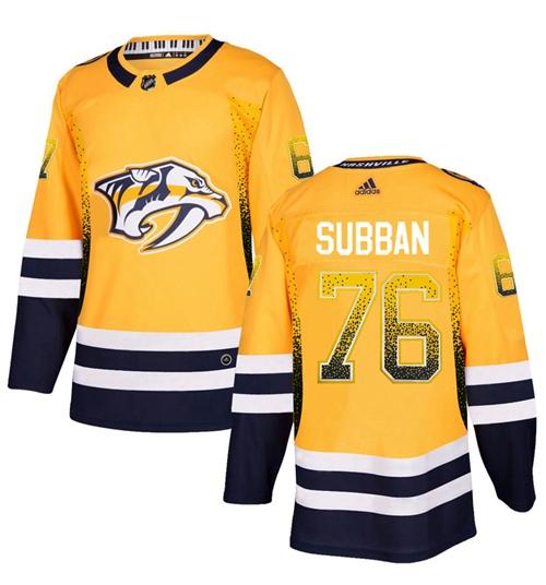 Adidas Predators #76 P.K Subban Yellow Home Authentic Drift Fashion Stitched NHL Jersey - Click Image to Close