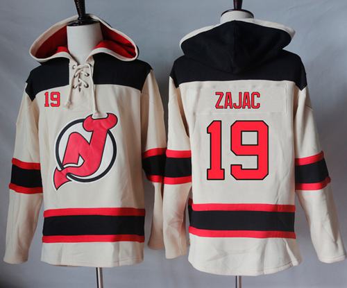 Devils #19 Travis Zajac Cream Sawyer Hooded Sweatshirt Stitched NHL Jersey - Click Image to Close