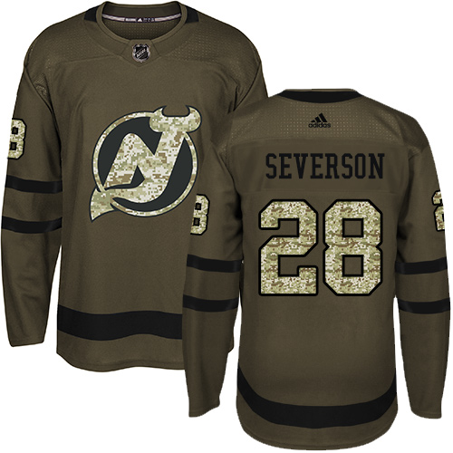 Adidas Devils #28 Damon Severson Green Salute to Service Stitched NHL Jersey - Click Image to Close