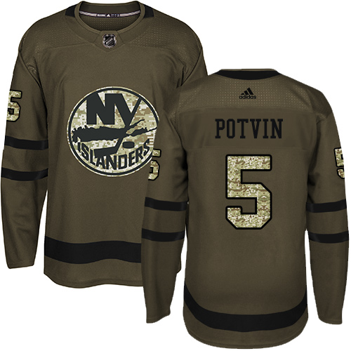 Adidas Islanders #5 Denis Potvin Green Salute to Service Stitched NHL Jersey - Click Image to Close