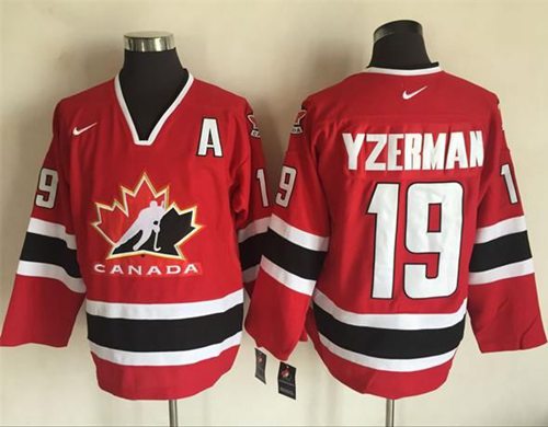 Team CA. #19 Steve Yzerman Red/Black 2002 Olympic Nike Throwback Stitched NHL Jersey - Click Image to Close