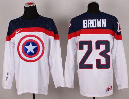 Olympic Team USA #23 Dustin Brown White Captain America Fashion Stitched NHL Jersey - Click Image to Close