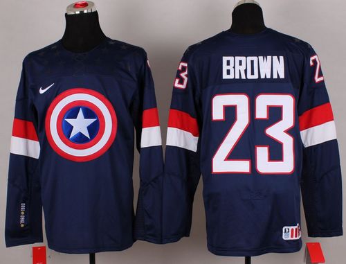 Olympic Team USA #23 Dustin Brown Navy Blue Captain America Fashion Stitched NHL Jersey - Click Image to Close