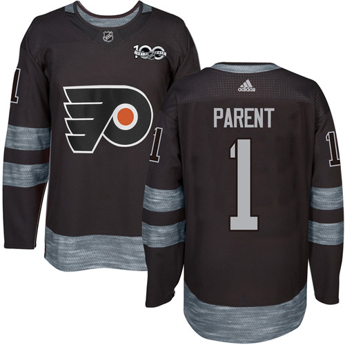 Adidas Flyers #1 Bernie Parent Black 1917-2017 100th Anniversary Stitched NHL Jersey