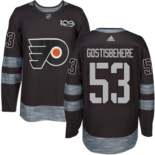 Adidas Flyers #53 Shayne Gostisbehere Black 1917-2017 100th Anniversary Stitched NHL Jersey - Click Image to Close