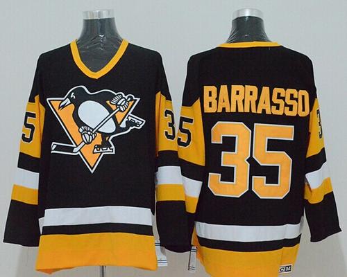 Mitchell&Ness Penguins #35 Tom Barrasso Black Stitched NHL Jersey - Click Image to Close