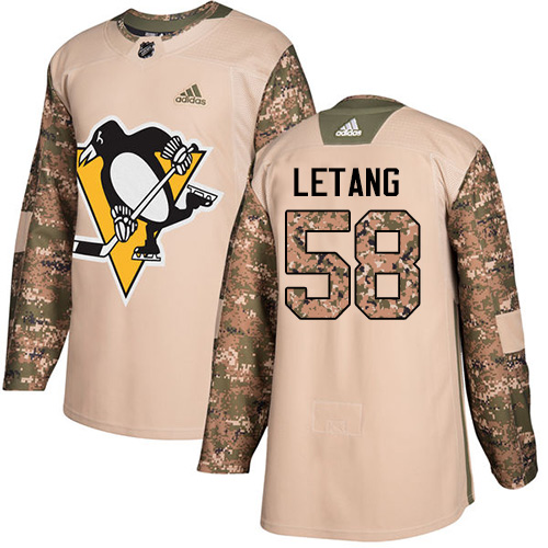 Adidas Penguins #58 Kris Letang Camo Authentic 2017 Veterans Day Stitched NHL Jersey - Click Image to Close