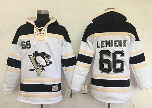 Penguins #66 Mario Lemieux White Sawyer Hooded Sweatshirt Stitched NHL Jersey