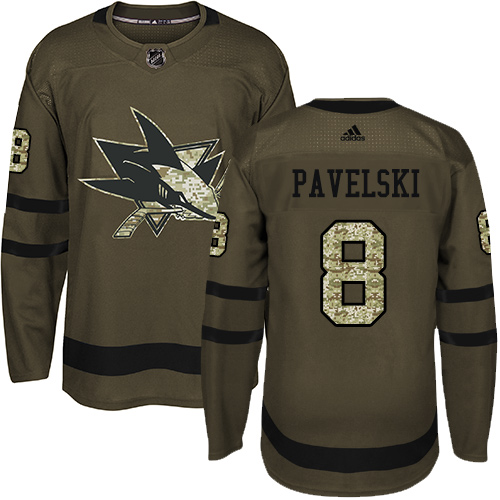 Adidas Sharks #8 Joe Pavelski Green Salute to Service Stitched NHL Jersey - Click Image to Close