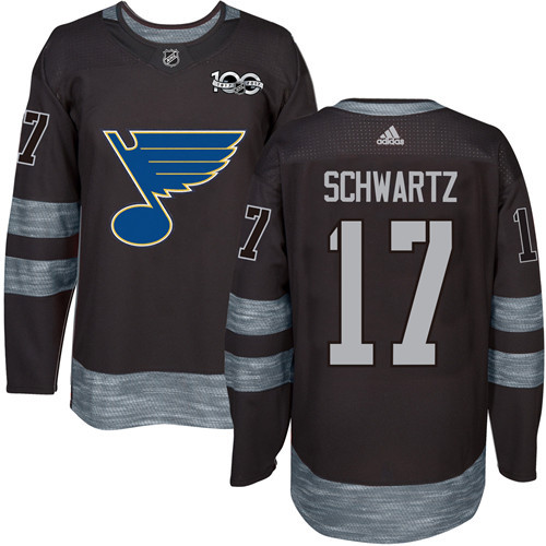 Adidas Blues #17 Jaden Schwartz Black 1917-2017 100th Anniversary Stitched NHL Jersey