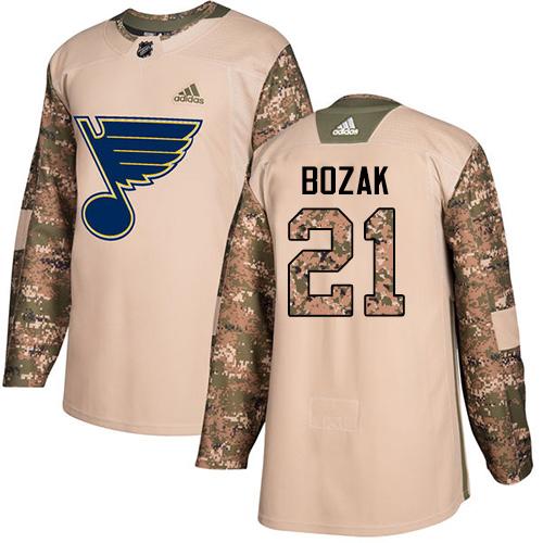 Adidas Blues #21 Tyler Bozak Camo Authentic 2017 Veterans Day Stitched NHL Jersey