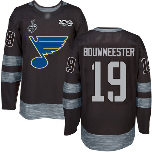 Blues #19 Jay Bouwmeester Black 1917-2017 100th Anniversary Stanley Cup Final Bound Stitched Hockey Jersey - Click Image to Close