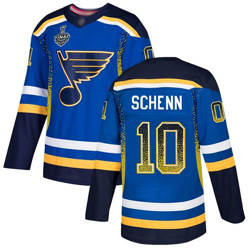 Blues #10 Brayden Schenn Blue Home Authentic Drift Fashion Stanley Cup Final Bound Stitched Hockey Jersey - Click Image to Close