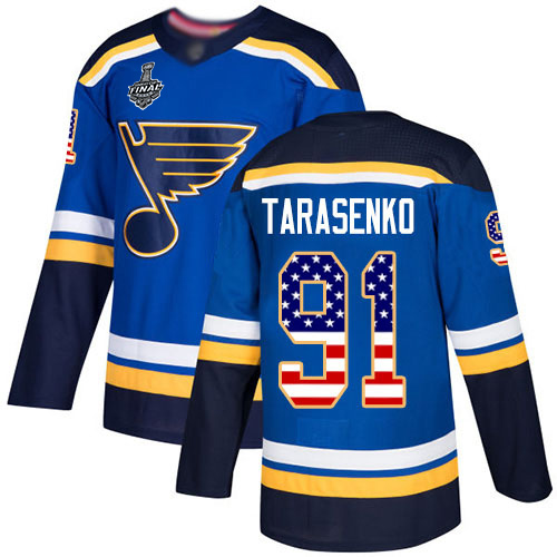 Blues #91 Vladimir Tarasenko Blue Home Authentic USA Flag Stanley Cup Final Bound Stitched Hockey Jersey - Click Image to Close