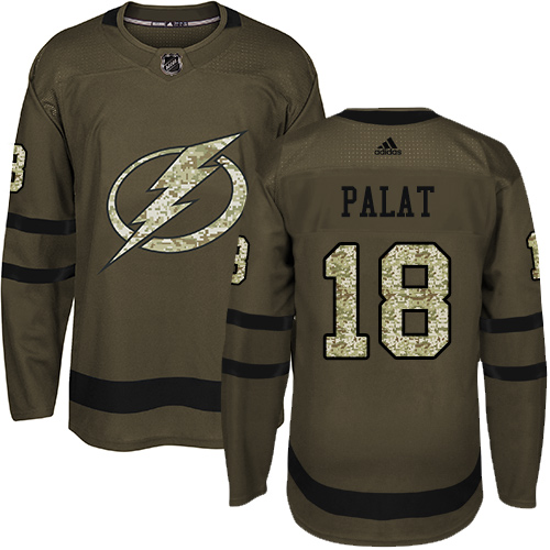 Adidas Lightning #18 Ondrej Palat Green Salute to Service Stitched NHL Jersey - Click Image to Close