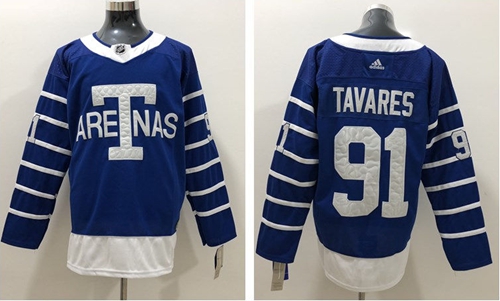 Adidas Maple Leafs #91 John Tavares Blue Authentic 1918 Arenas Throwback Stitched NHL Jersey - Click Image to Close