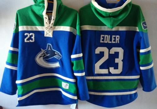 Canucks #23 Alexander Edler Blue Sawyer Hooded Sweatshirt Stitched NHL Jersey - Click Image to Close