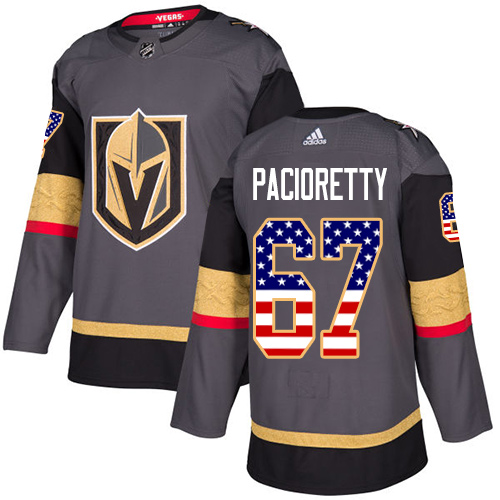 Adidas Golden Knights #67 Max Pacioretty Grey Home Authentic USA Flag Stitched NHL Jersey - Click Image to Close