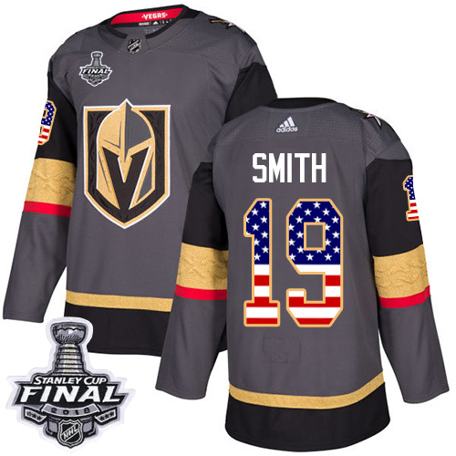 Adidas Golden Knights #19 Reilly Smith Grey Home Authentic USA Flag 2018 Stanley Cup Final Stitched NHL Jersey - Click Image to Close