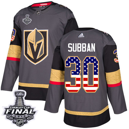 Adidas Golden Knights #30 Malcolm Subban Grey Home Authentic USA Flag 2018 Stanley Cup Final Stitched NHL Jersey - Click Image to Close