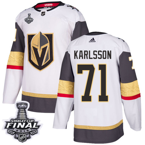 Adidas Golden Knights #71 William Karlsson White Road Authentic 2018 Stanley Cup Final Stitched NHL Jersey - Click Image to Close