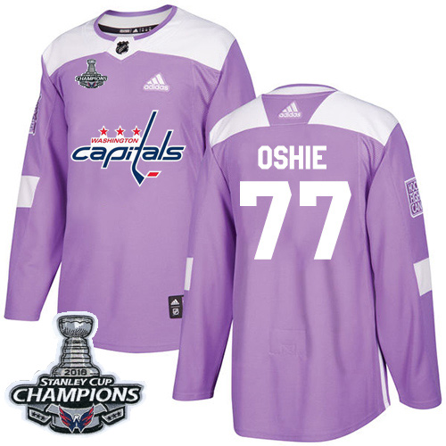 Adidas Capitals #77 T.J. Oshie Purple Authentic Fights Cancer Stanley Cup Final Champions Stitched NHL Jersey - Click Image to Close