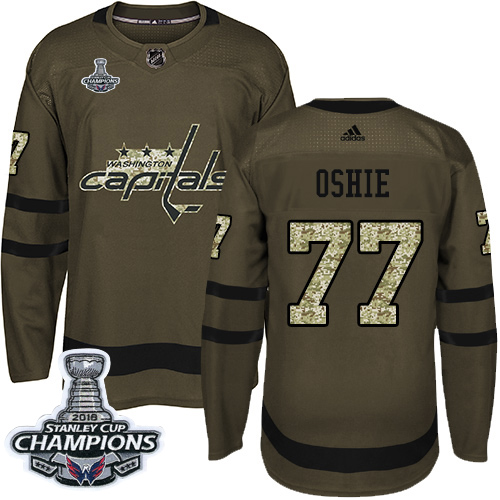 Adidas Capitals #77 T.J Oshie Green Salute to Service Stanley Cup Final Champions Stitched NHL Jersey - Click Image to Close