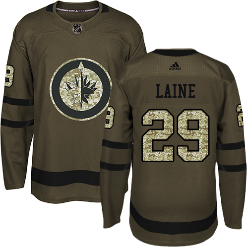 Adidas Jets #29 Patrik Laine Green Salute to Service Stitched NHL Jersey - Click Image to Close