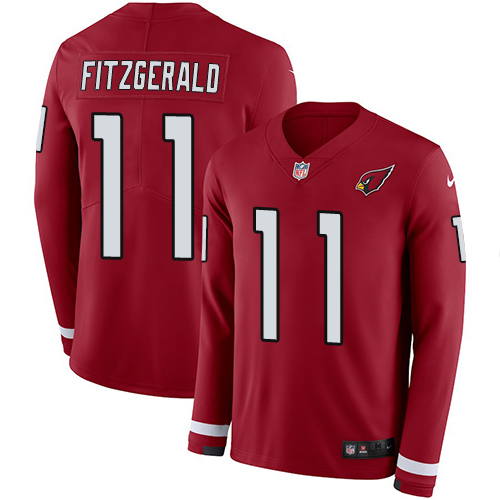 Nike Cardinals #11 Larry Fitzgerald Red Team Color Men's Stitched NFL Limited Therma Long Sleeve Jersey - Click Image to Close