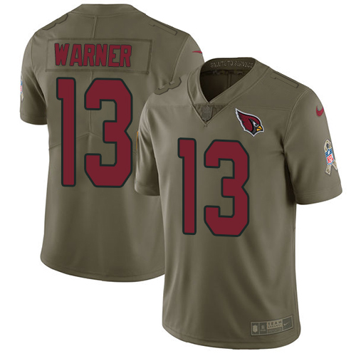 Nike Cardinals #13 Kurt Warner Olive Men's Stitched NFL Limited 2017 Salute to Service Jersey - Click Image to Close