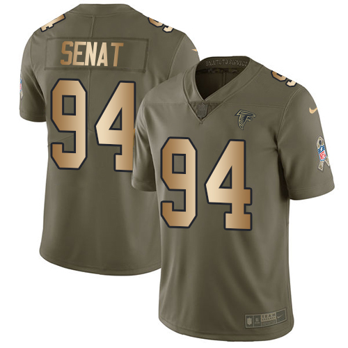 Nike Falcons #94 Deadrin Senat Olive/Gold Men's Stitched NFL Limited 2017 Salute To Service Jersey - Click Image to Close