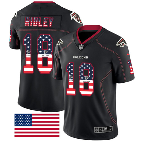 Nike Falcons #18 Calvin Ridley Black Men's Stitched NFL Limited Rush USA Flag Jersey - Click Image to Close