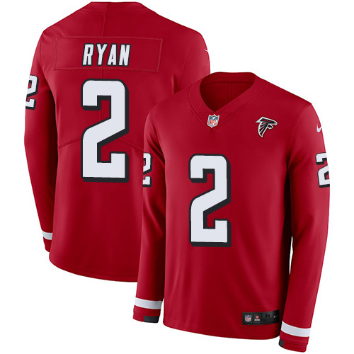 Nike Falcons #2 Matt Ryan Red Team Color Men's Stitched NFL Limited Therma Long Sleeve Jersey - Click Image to Close