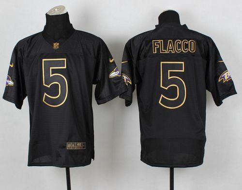 Nike Ravens #5 Joe Flacco Black Gold No. Fashion Men's Stitched NFL Elite Jersey - Click Image to Close