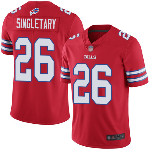 Bills #26 Devin Singletary Red Men's Stitched Football Limited Rush Jersey - Click Image to Close