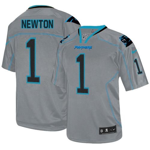 Nike Panthers #1 Cam Newton Lights Out Grey Men's Stitched NFL Elite Jersey - Click Image to Close