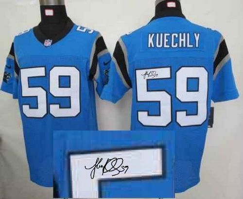 Nike Panthers #59 Luke Kuechly Blue Alternate Men's Stitched NFL Elite Autographed Jersey - Click Image to Close