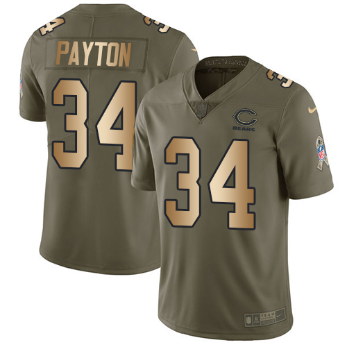 Nike Bears #34 Walter Payton Olive/Gold Men's Stitched NFL Limited 2017 Salute To Service Jersey - Click Image to Close