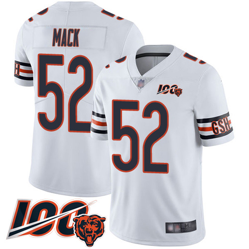 Bears #52 Khalil Mack White Men's Stitched Football 100th Season Vapor Limited Jersey