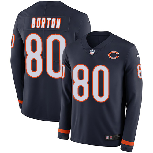 Nike Bears #80 Trey Burton Navy Blue Team Color Men's Stitched NFL Limited Therma Long Sleeve Jersey - Click Image to Close