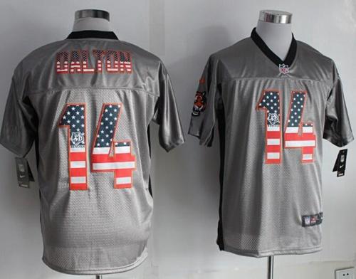 Nike Bengals #14 Andy Dalton Grey Men's Stitched NFL Elite USA Flag Fashion Jersey